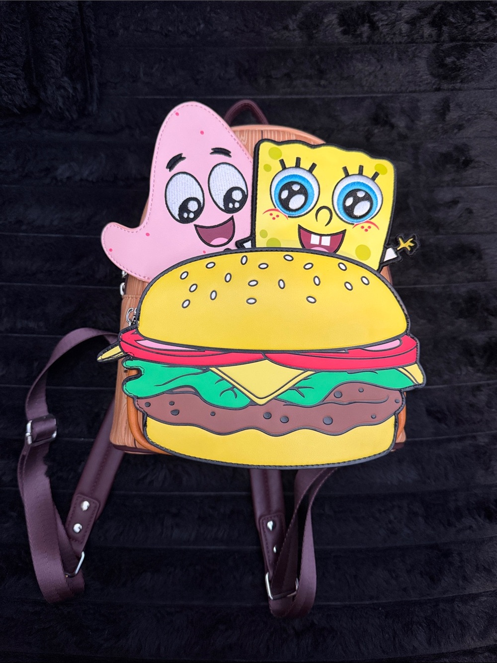 Loungefly SpongeBob & Patrick Burger Mini Backpack in Yellow, Pink, Brown